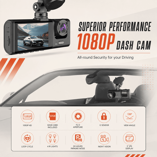 3-Channel Dash Cam — Front, Cabin & Rear