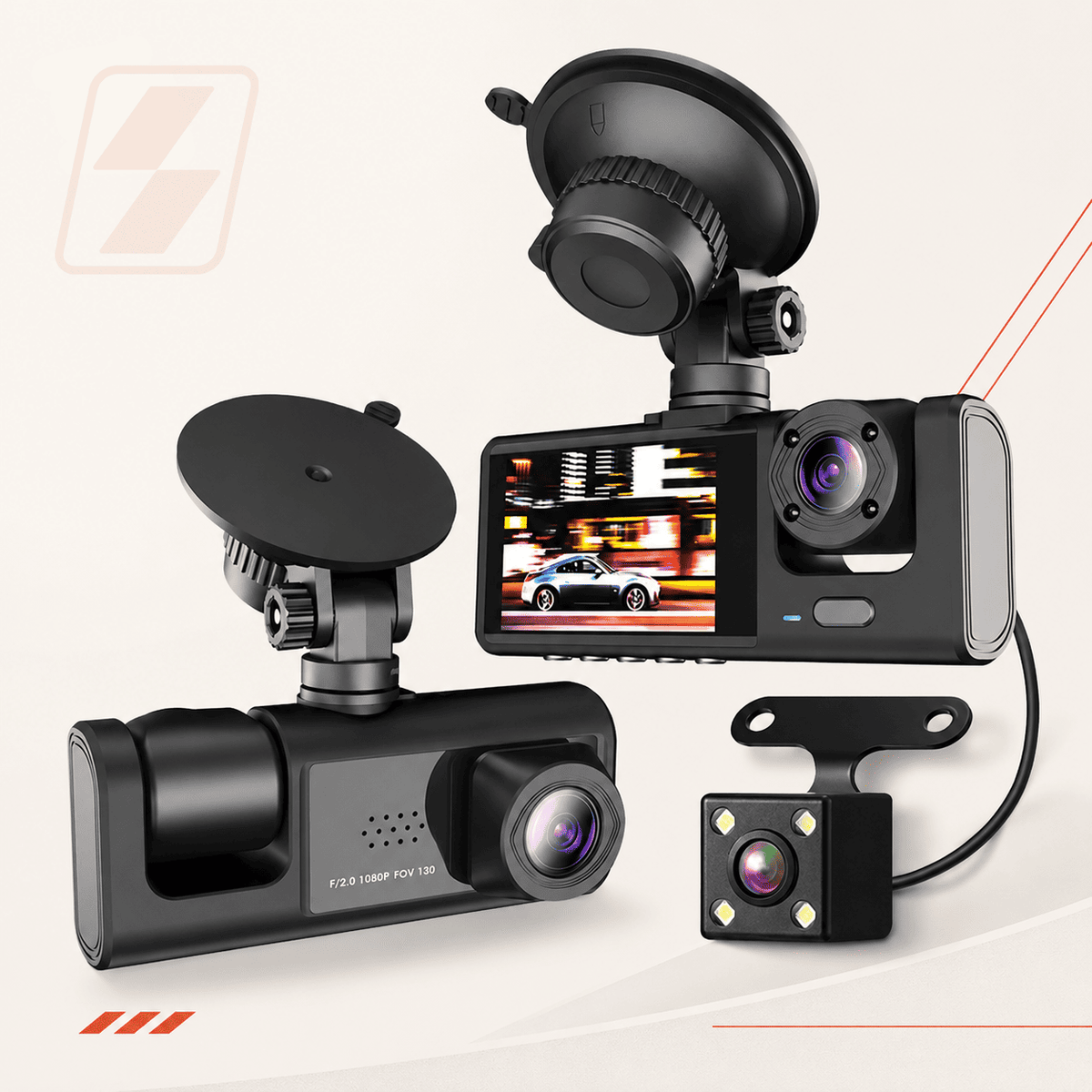 3-Channel Dash Cam — Front, Cabin & Rear
