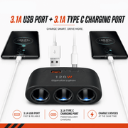 5-Socket Car Splitter with USB-C & USB-A
