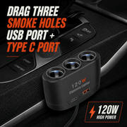 5-Socket Car Splitter with USB-C & USB-A