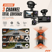 3-Channel Dash Cam — Front, Cabin & Rear