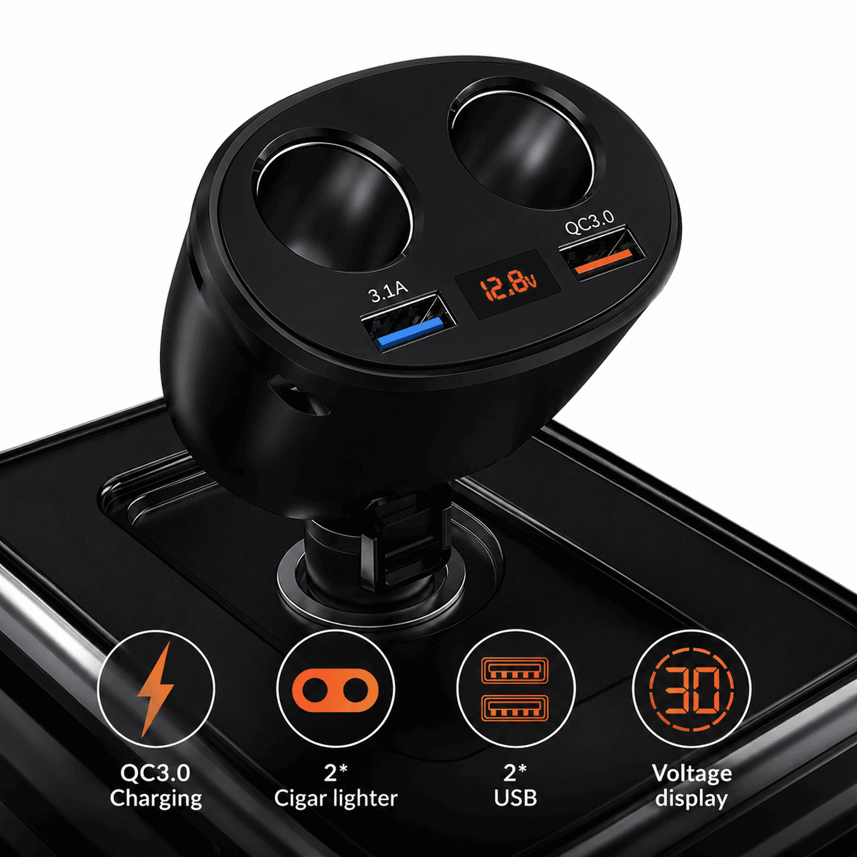 4-Way Car Socket Splitter & USB Charger