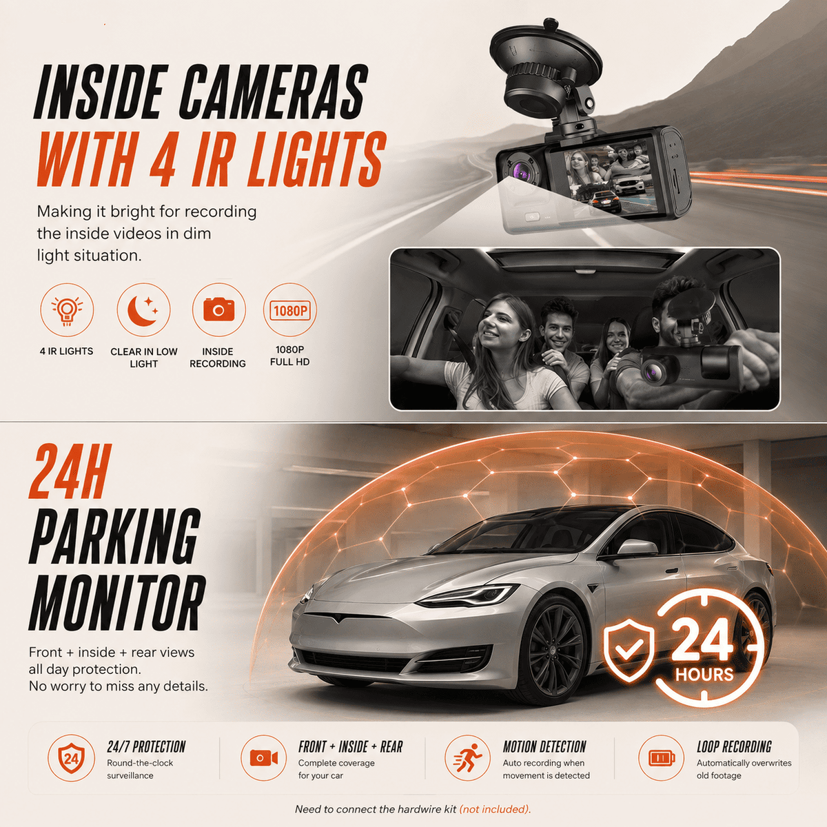 3-Channel Dash Cam — Front, Cabin & Rear