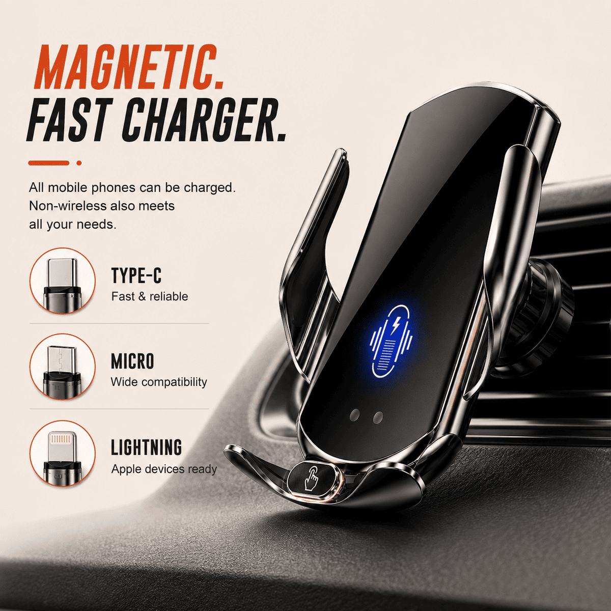 Auto-Clamping Car Phone Holder & Charger