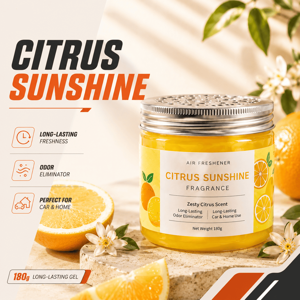 Car Air Freshener Gel Jar — 180g, Long Lasting
