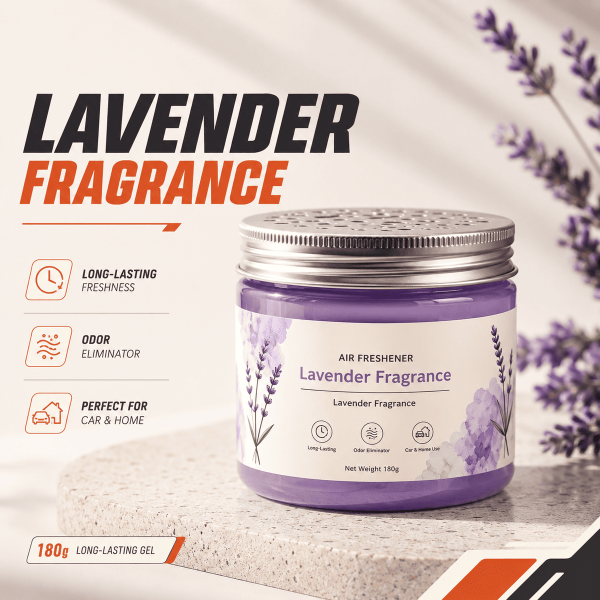 Car Air Freshener Gel Jar — 180g, Long Lasting