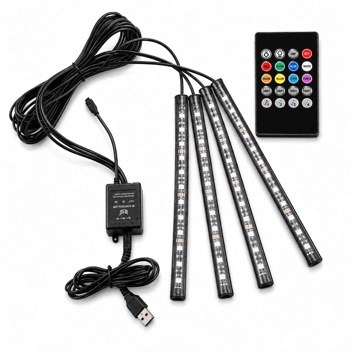 Car LED Ambient Lighting Kit — 4 Strips, App Control