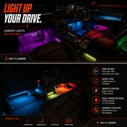 Car LED Ambient Lighting Kit — 4 Strips, App Control
