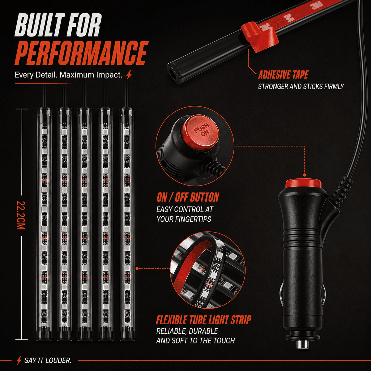Car LED Ambient Lighting Kit — 4 Strips, App Control