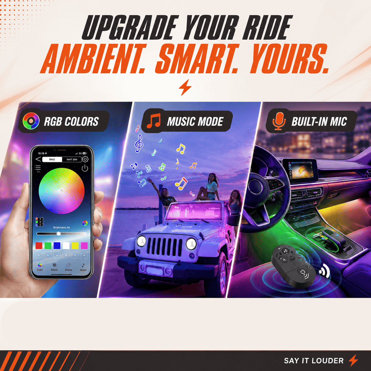 Car Interior LED Light Bars — App Controlled & Music Sync