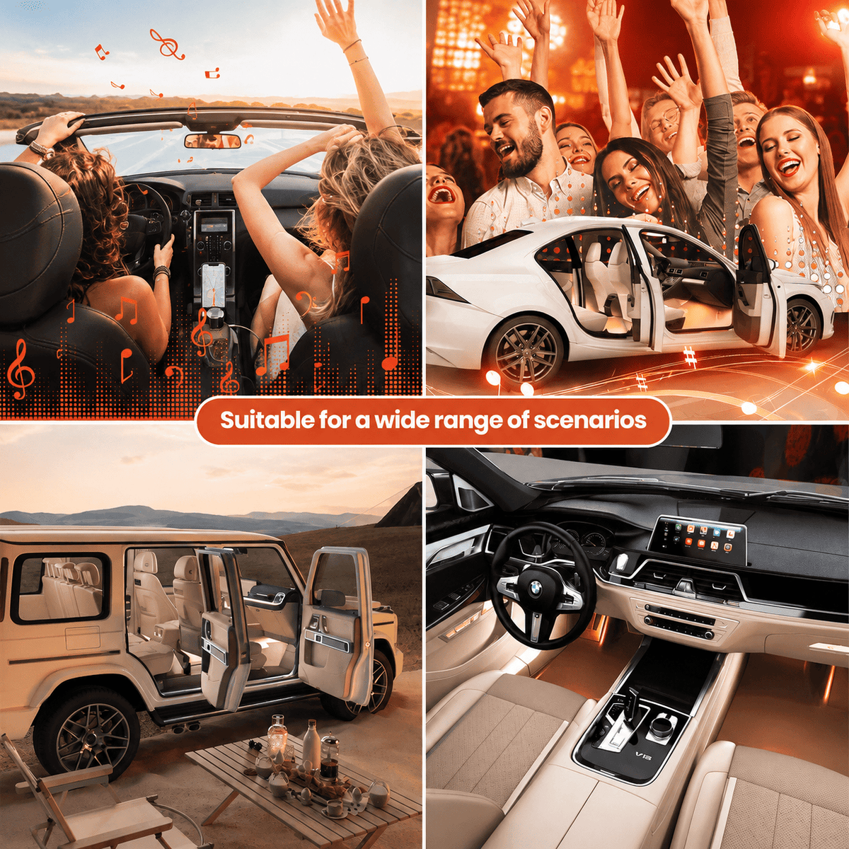 Car Interior LED Light Bars — App Controlled & Music Sync