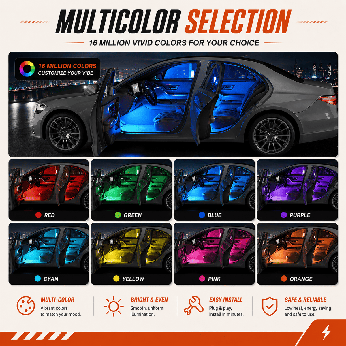 Car Interior LED Light Bars — App Controlled & Music Sync