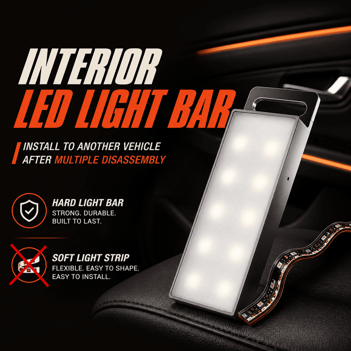 Car Interior LED Light Bars — App Controlled & Music Sync