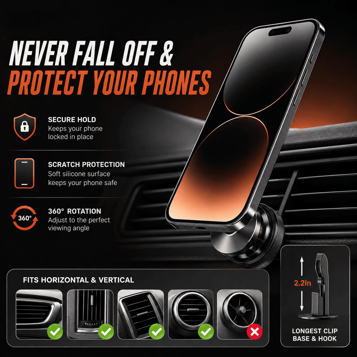 Magnetic Car Phone Holder — 360° Vent Mount