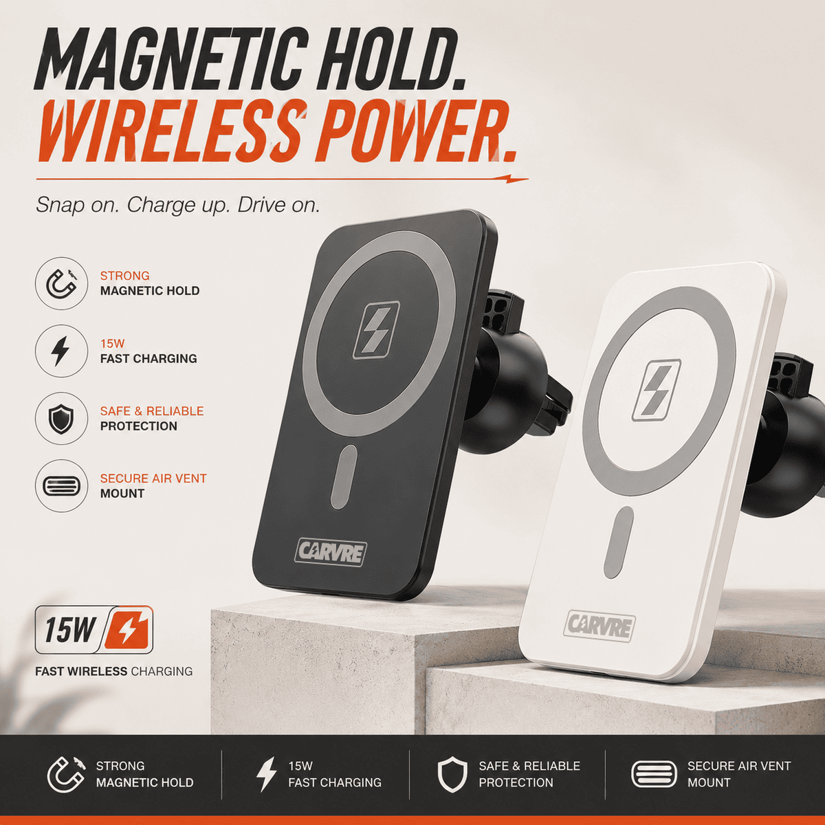 Magnetic Wireless Car Charger & Phone Mount