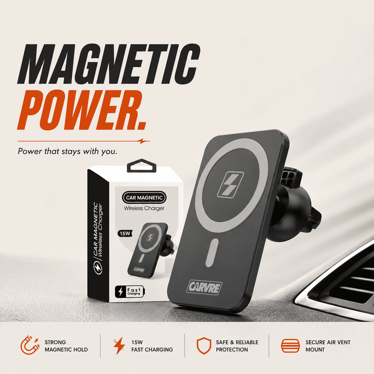 Magnetic Wireless Car Charger & Phone Mount