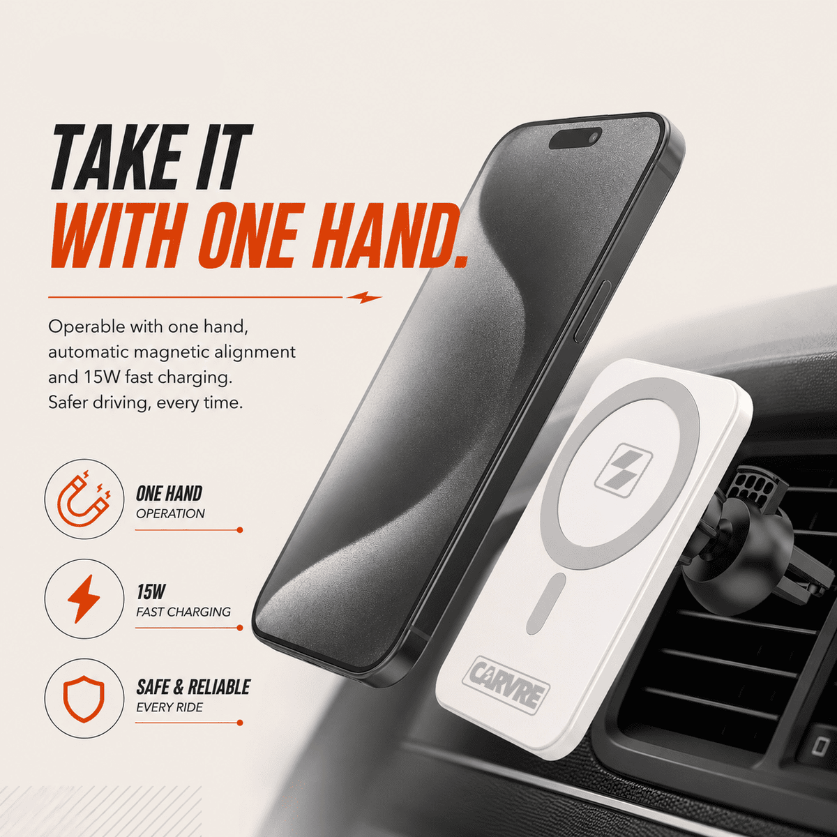 Magnetic Wireless Car Charger & Phone Mount