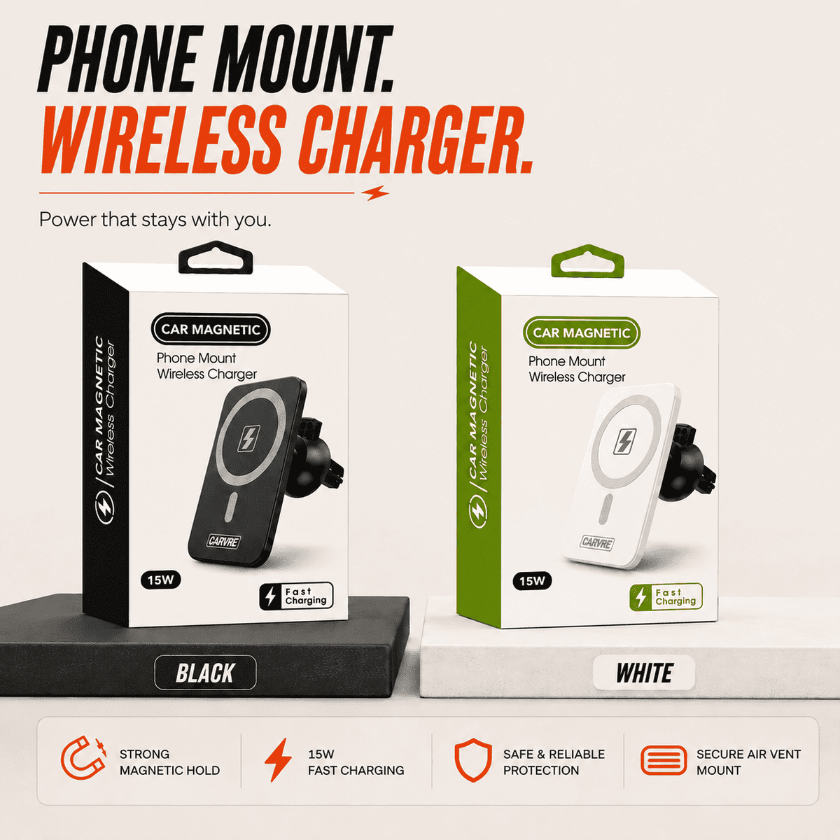 Magnetic Wireless Car Charger & Phone Mount