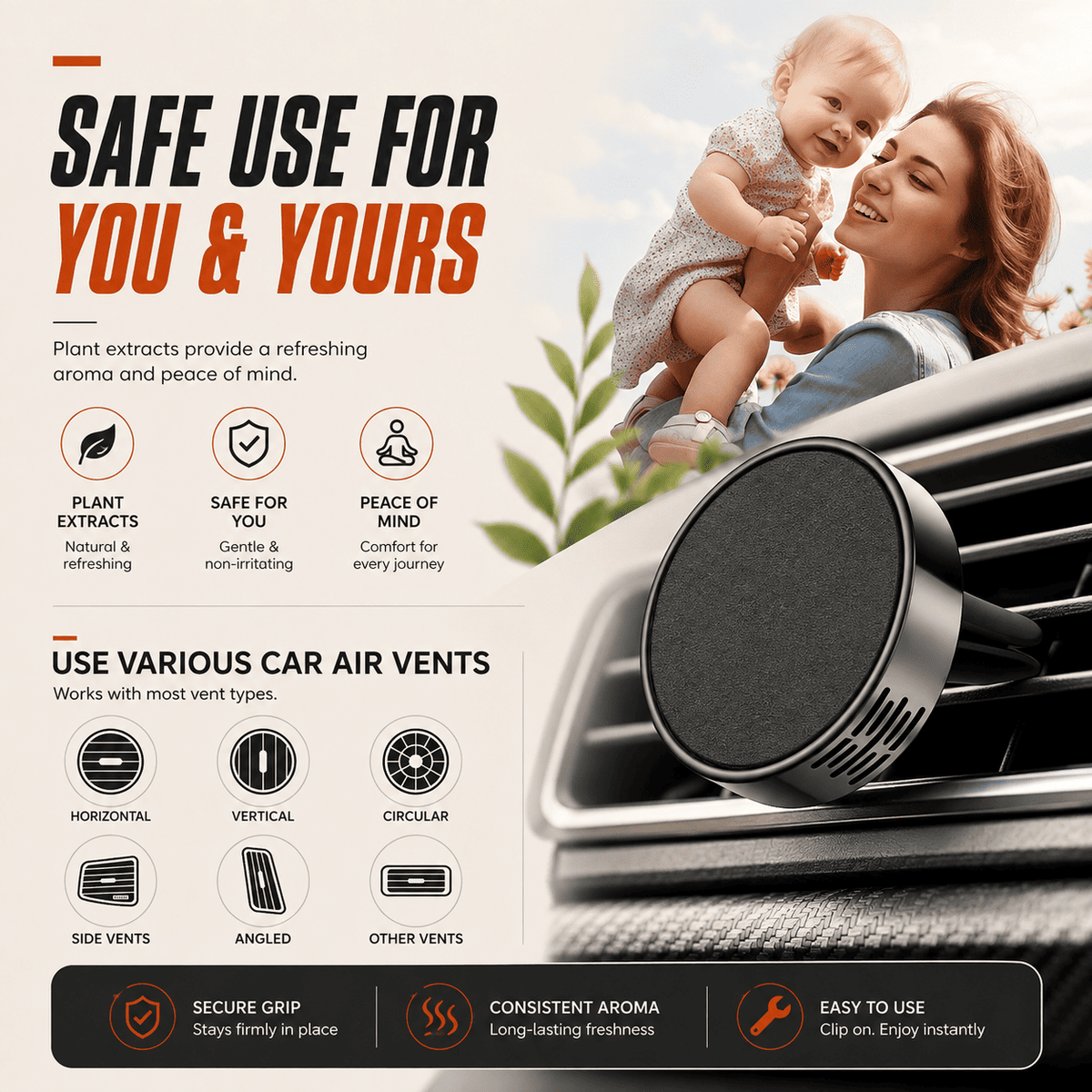 Metal Car Air Freshener Vent Clip — 3 Scents