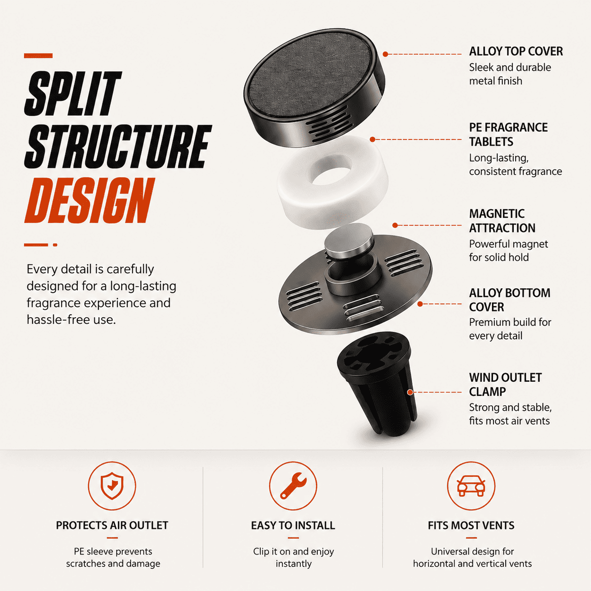 Metal Car Air Freshener Vent Clip — 3 Scents